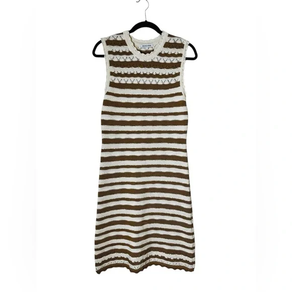 Veronica Beard Templeton Dress Tan Crochet Knit Desert Khaki Size Large  Women